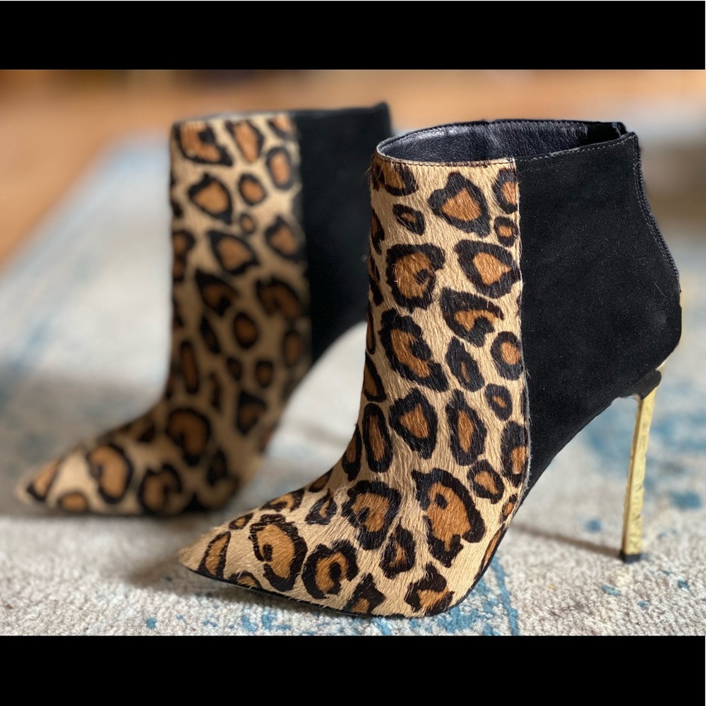 Sam Edelman Ankle Boot Animal Print Gold Heels 7.5